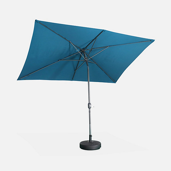 Parasol droit rectangulaire 2x3m - Touquet Bleu canard - mât central en aluminium orientable et manivelle d'ouverture