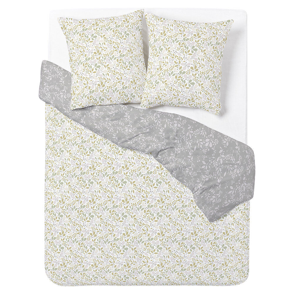 Parure de lit 2 personnes 240x220cm polycoton motif floral rose et gris