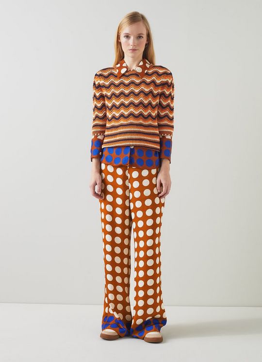 Elise Caramel, Cream And Blue Graphic Spot Trousers