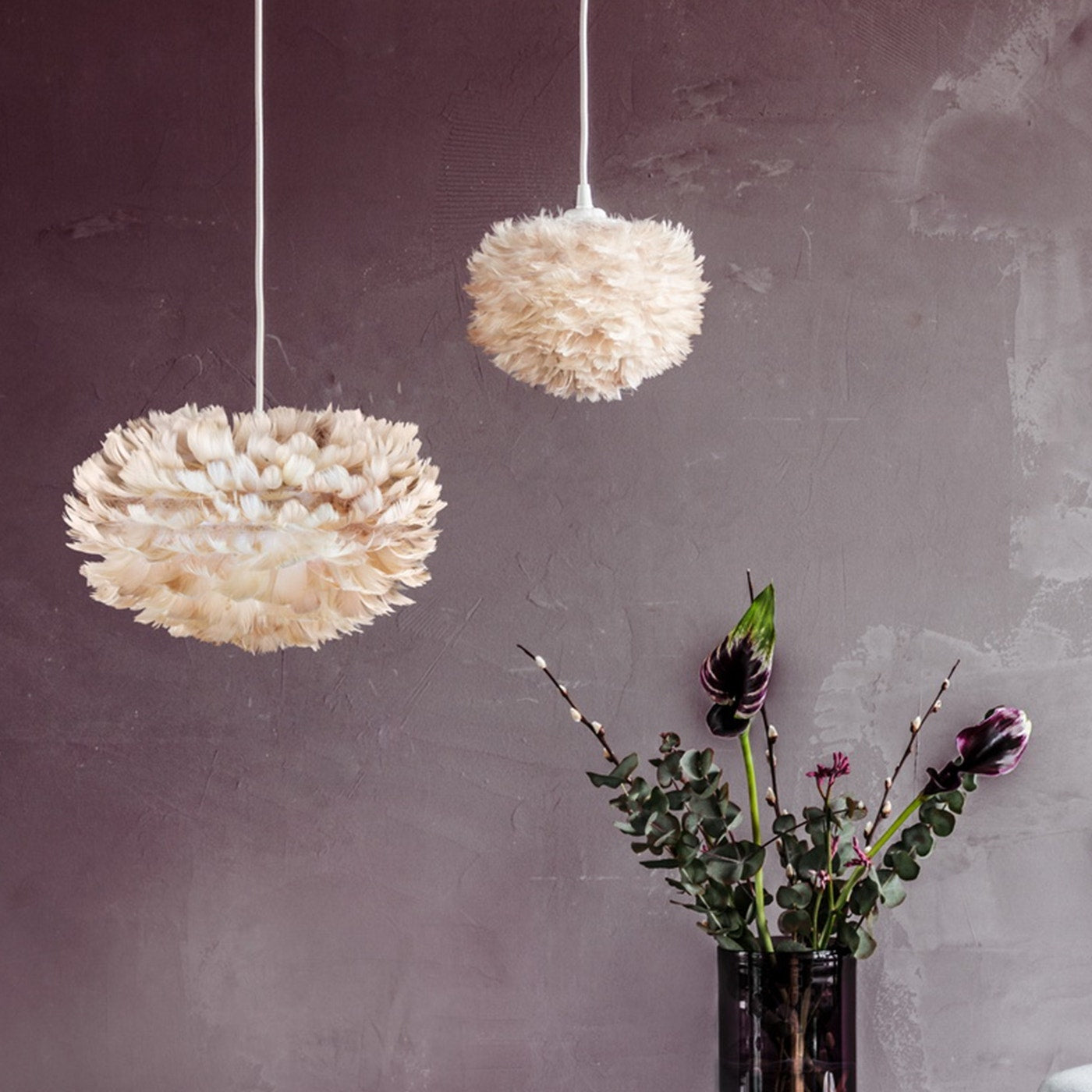 Umage Eos Micro hanglamp light brown - met koordset wit - Ø 22 cm