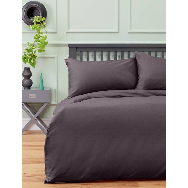 Habitat Brushed Cotton Plain Charcoal Bedding Set - Single
