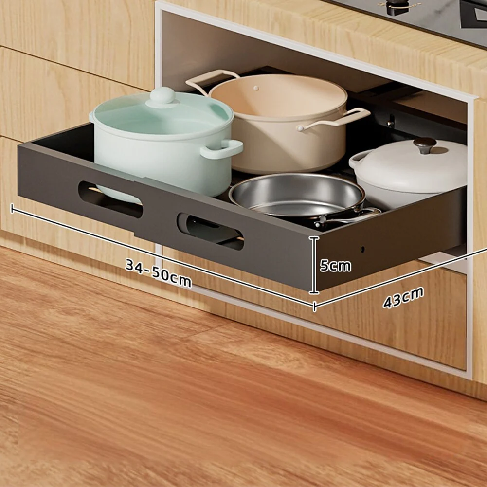 Slide Out Cabinet Organizer Kitchen Telescopic Drawer, Extendable Kitchen Storage Shelf Basket Drawer Slide Out Organizer