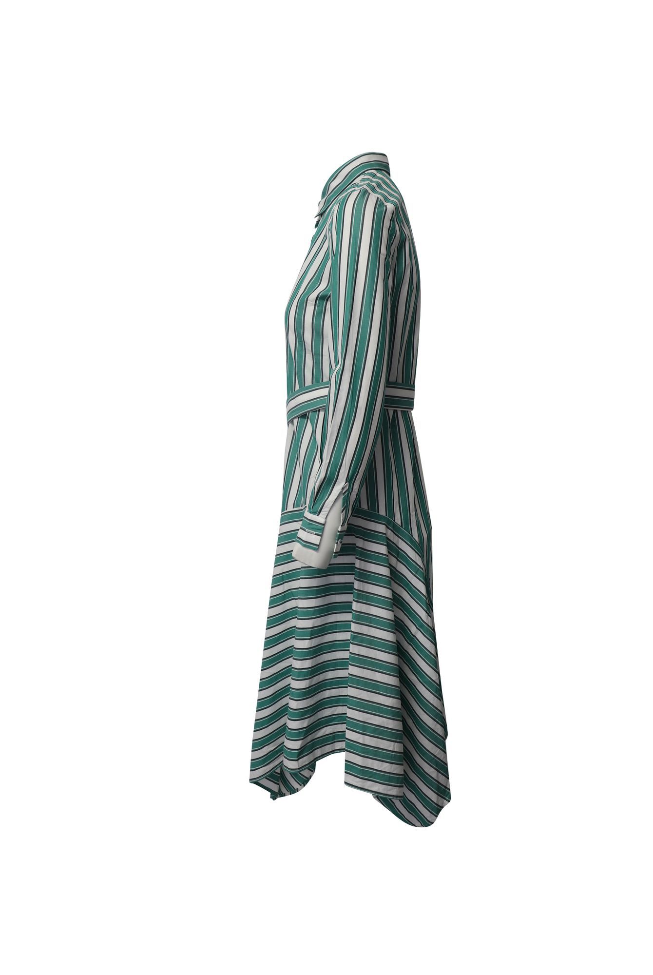Claudie Pierlot Preloved Asymmetric Striped Shirt Dress in Green Cotton
