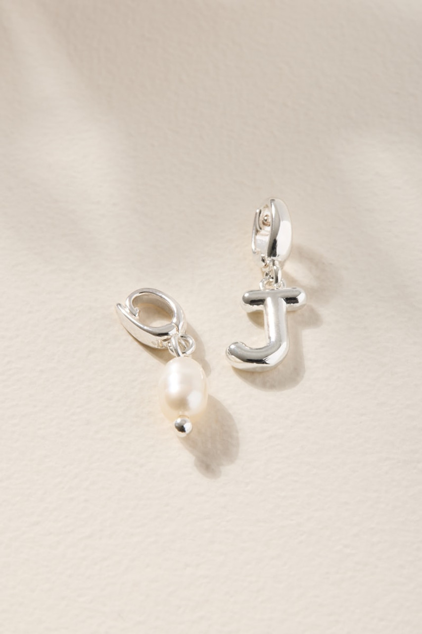 Initial and Fresh Water Pearl Charm Set Silver