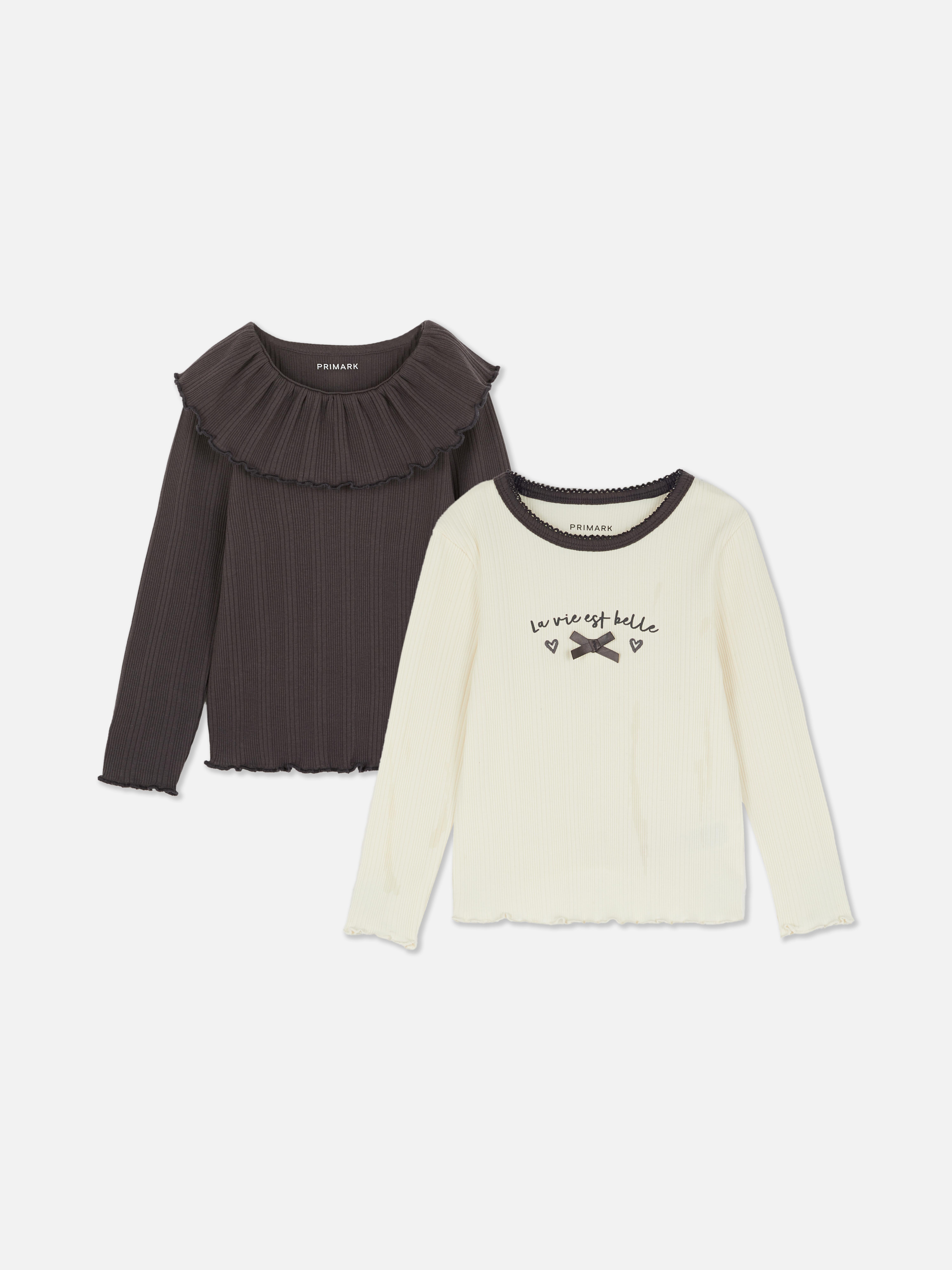 1.5-8yrs | 2pk Ribbed Lettuce Trim Long Sleeve T-Shirts