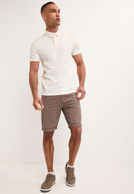 Mens Ecru Textured Polo Shirt