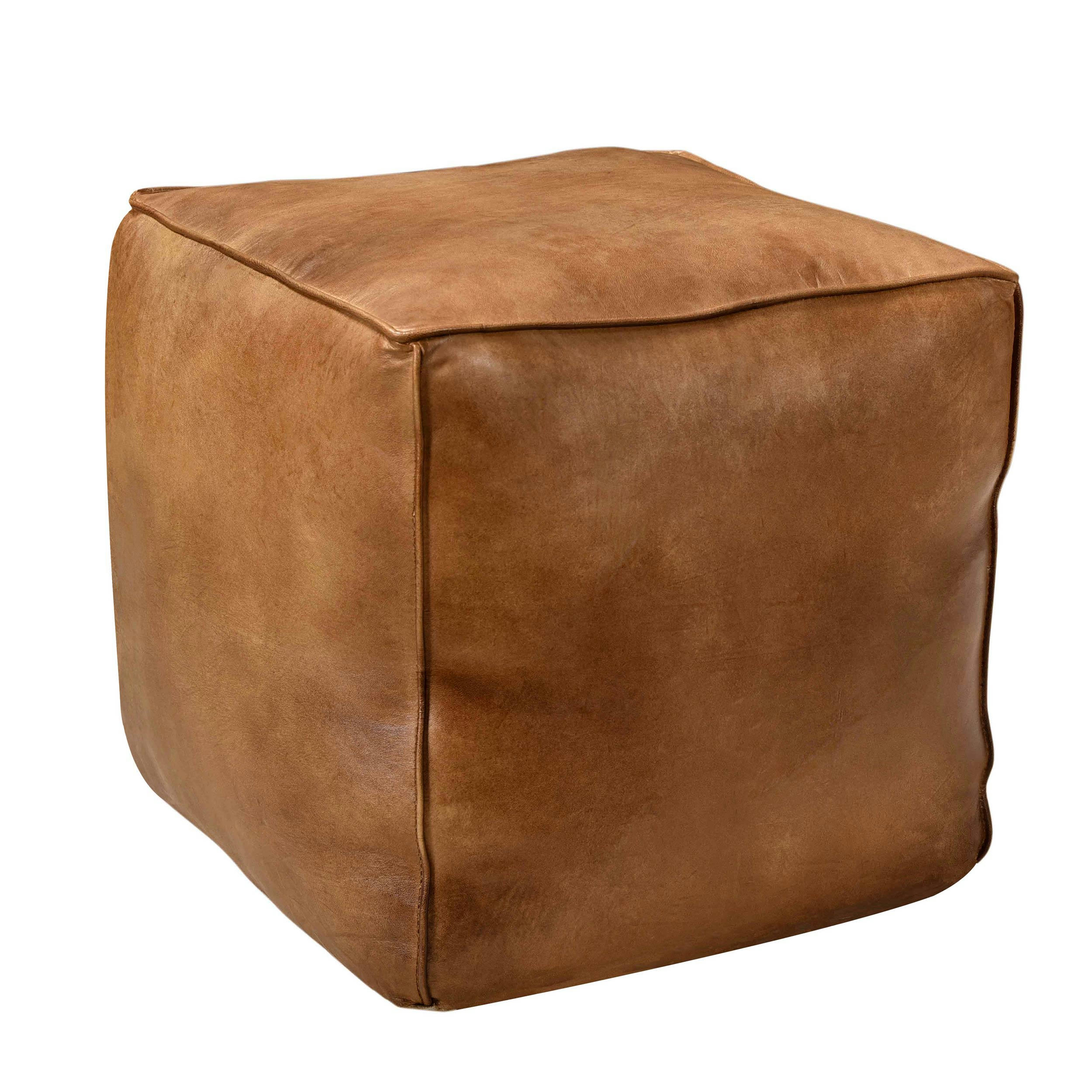 ARRAH - Pouf carré en cuir marron 40 cm