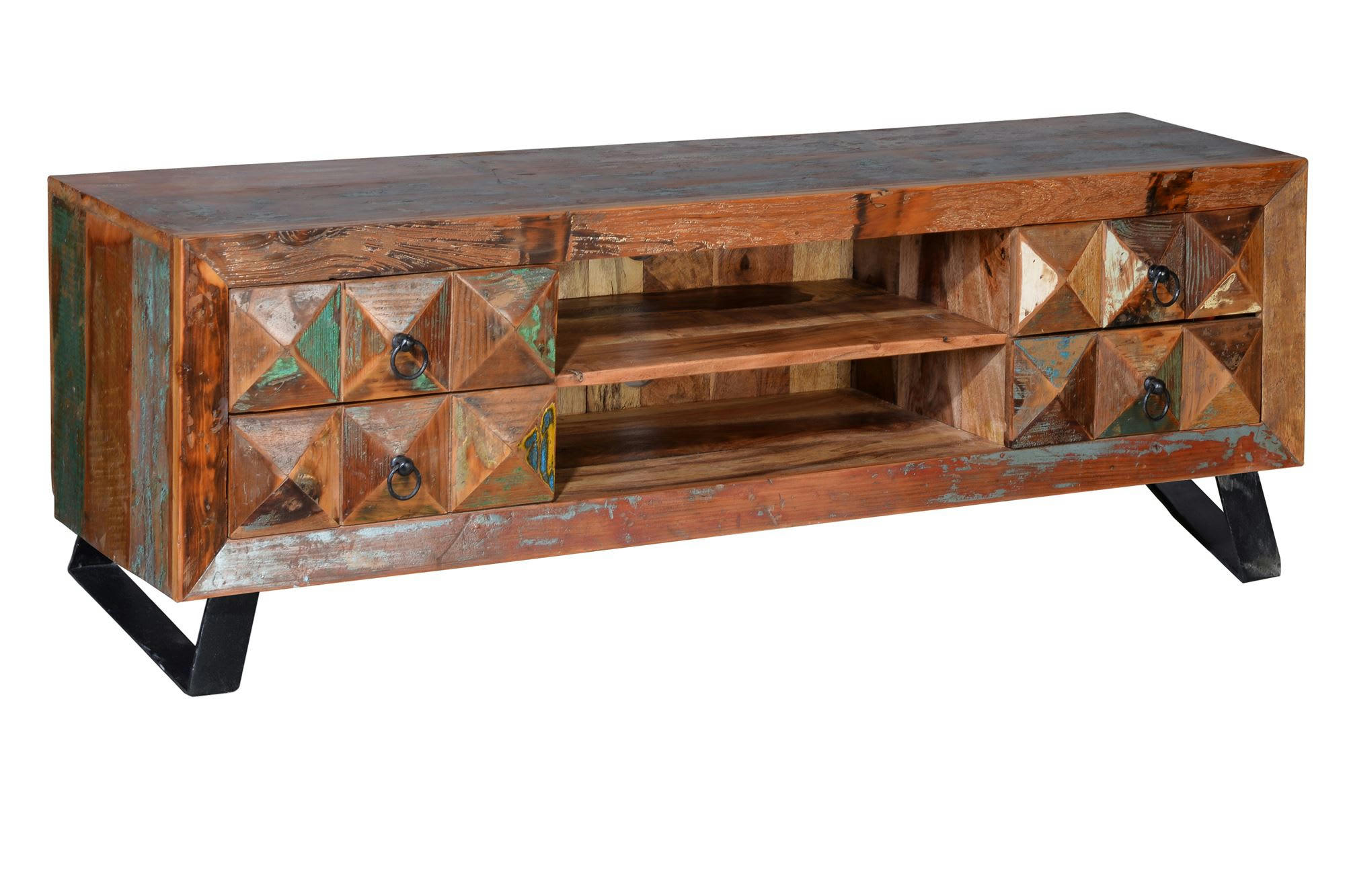 DIAMANTE RECICLADO - Meuble TV en bois recyclé multicolore