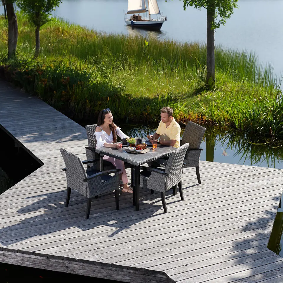 tectake Wicker tafel Tarent met 4 stoelen Rosarno, Natuur