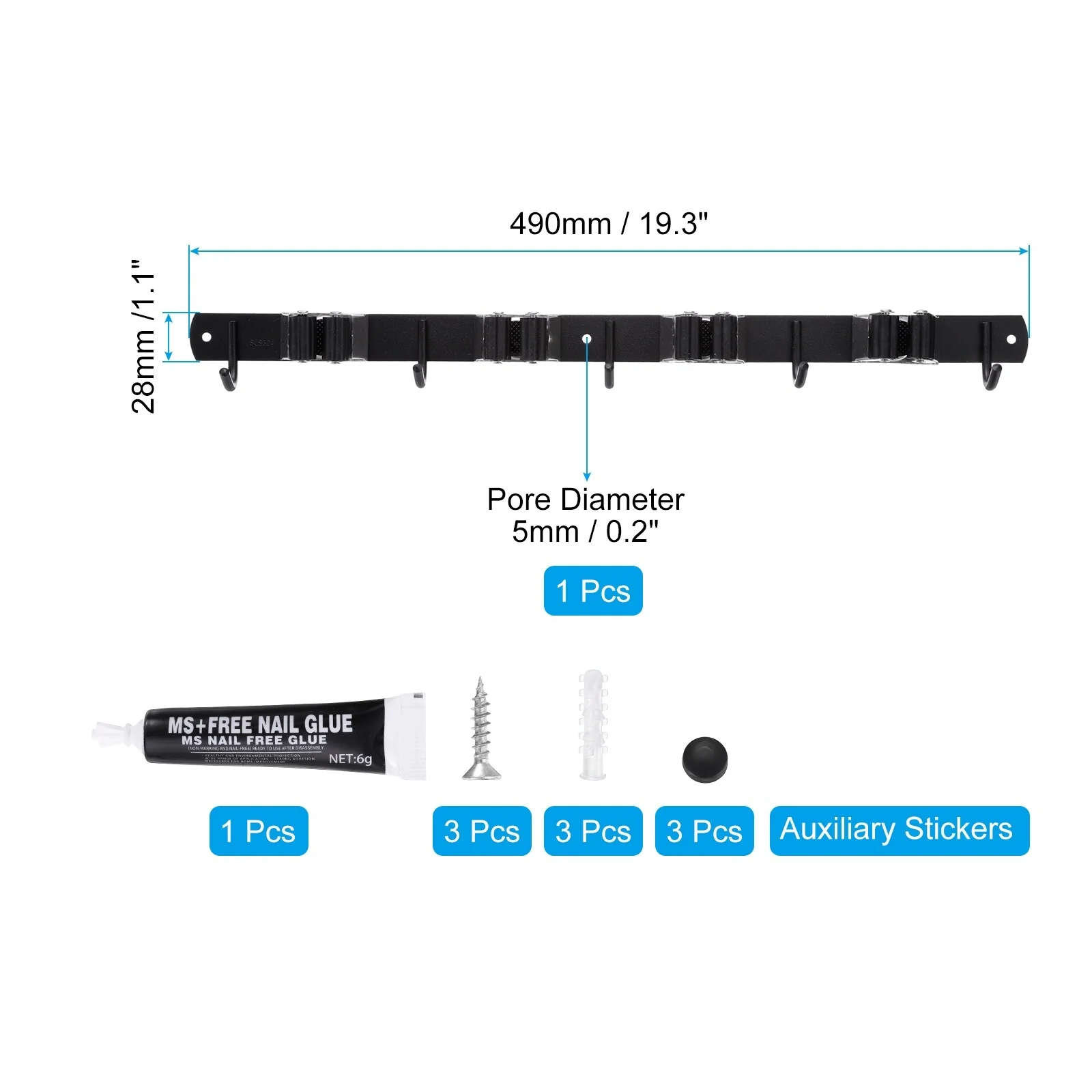 Mop and Broom Holder Wall Mount Mop Hanger Rack 4 Racks with 5 Hooks - 1 Set