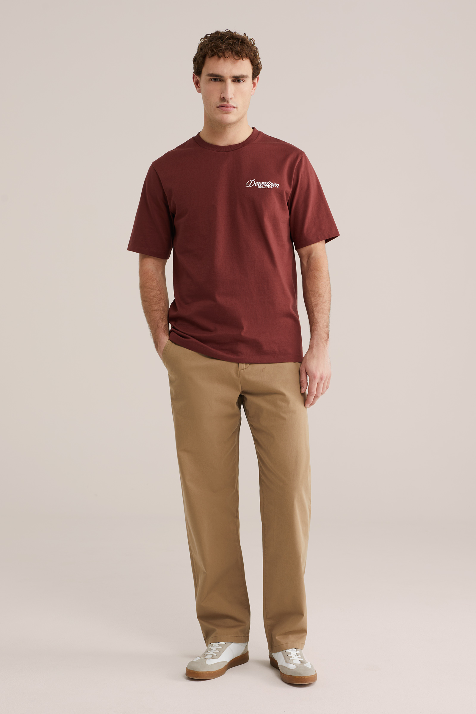 Heren regular fit broek met elastische tailleband