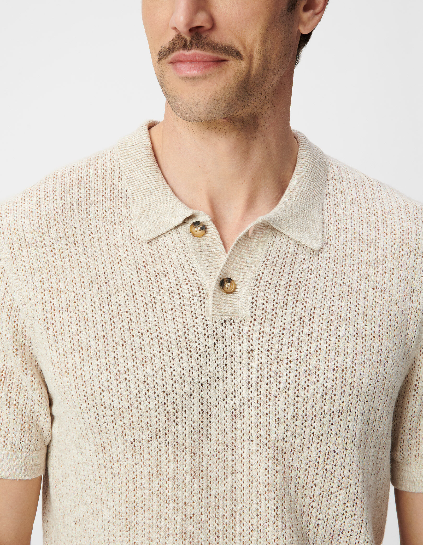 Polo beige tricot ajouré fantaisie Homme