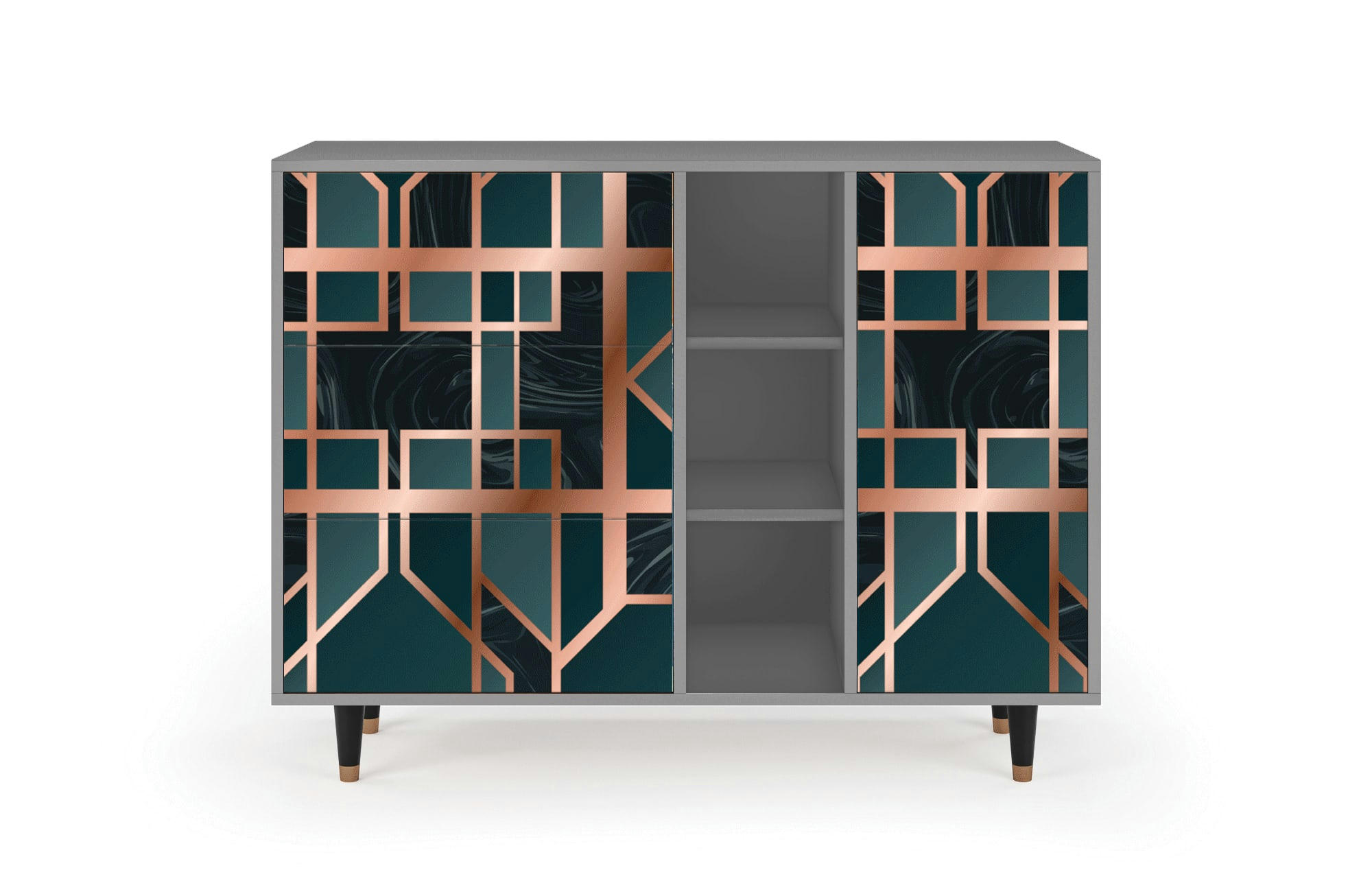 EMERALD METRO - Buffet  bleu-vert 3 tiroirs et 1 porte L 125 cm