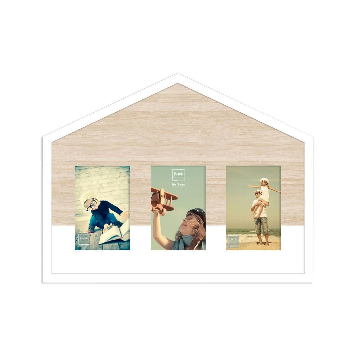- Cadre forme maison bois et blanc 3V10x15 - 44x33cm