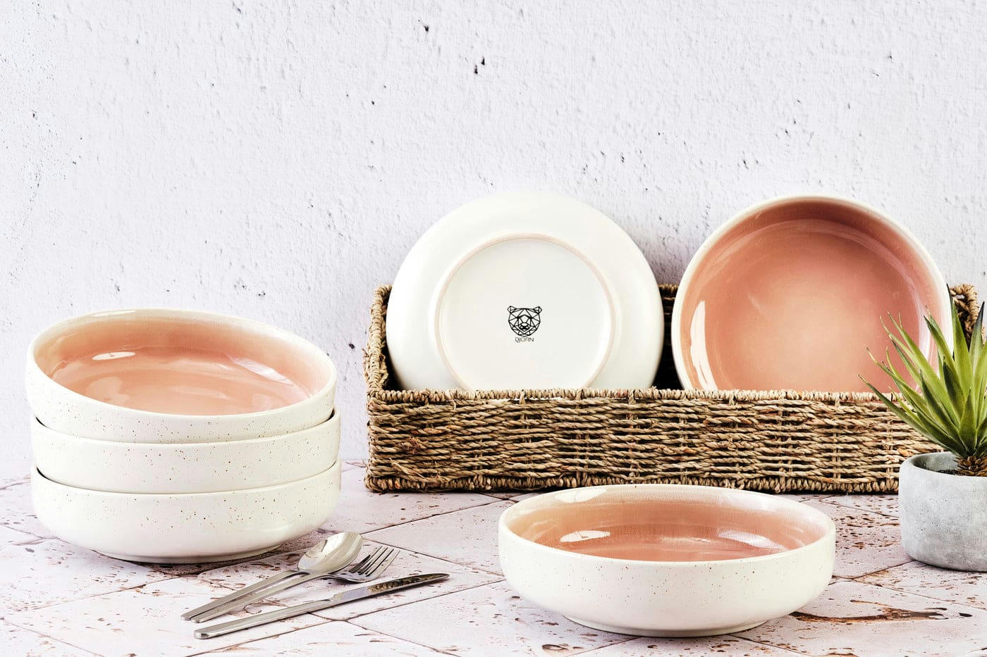 OXYGEN - Lot de 6 grands bols en grès rose D22