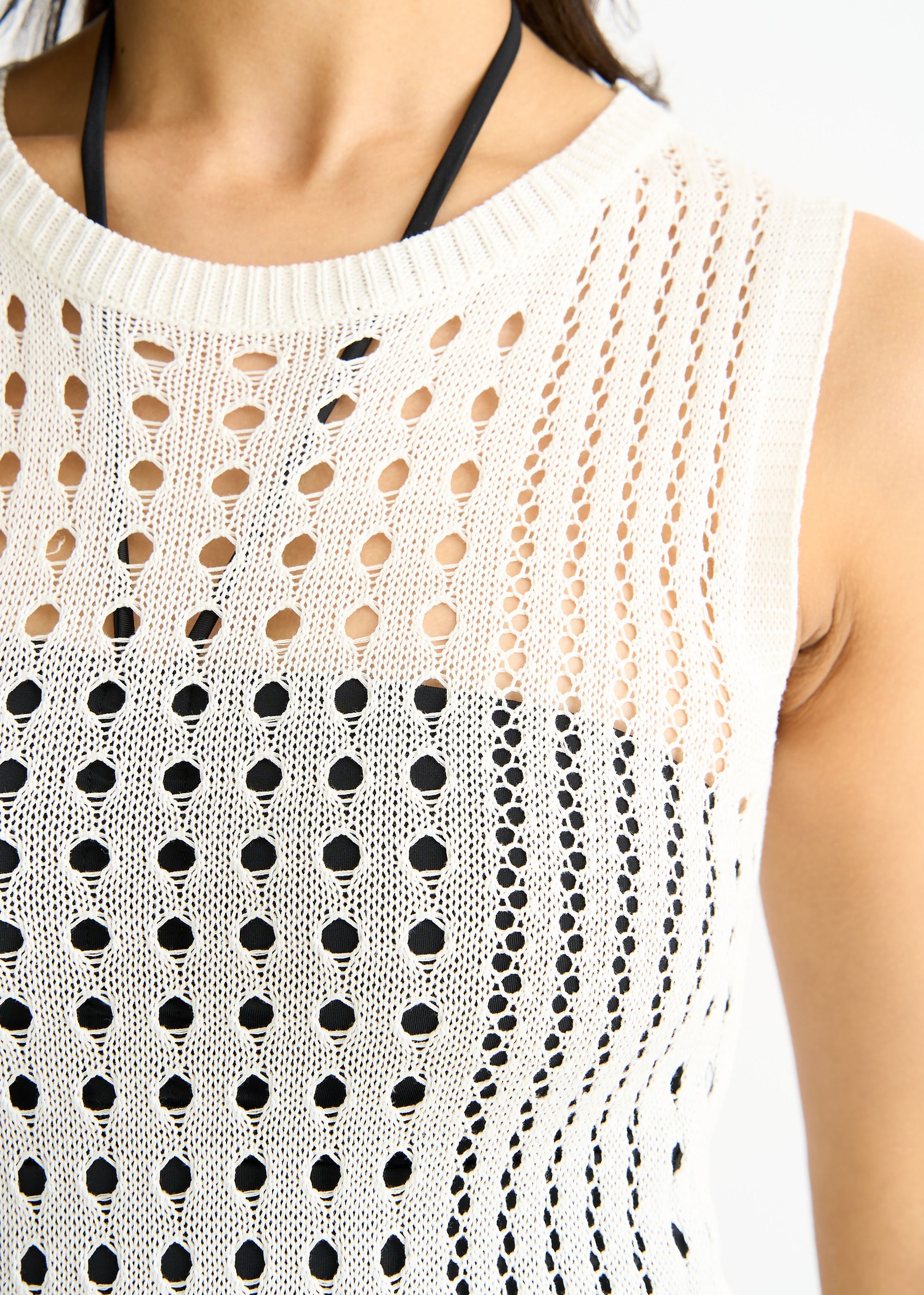 Gini London White Crochet Knit Bodycon Midi Dress