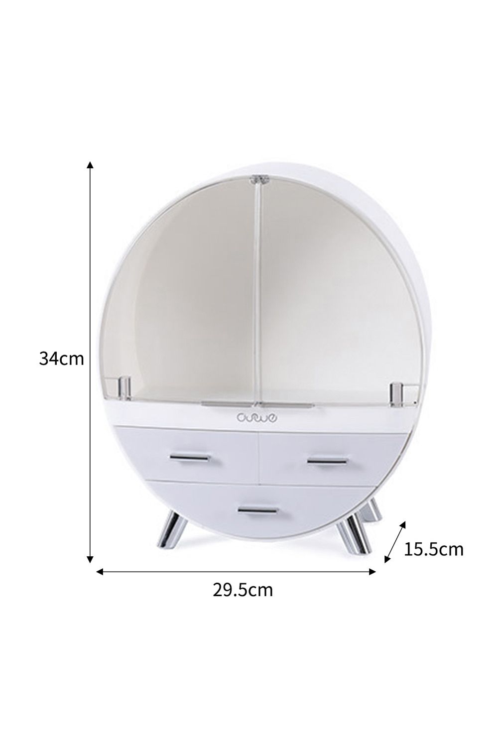 Living and Home 34CM High Round Transparent Cosmetic Display Box With 3 Drawers Storage Box
