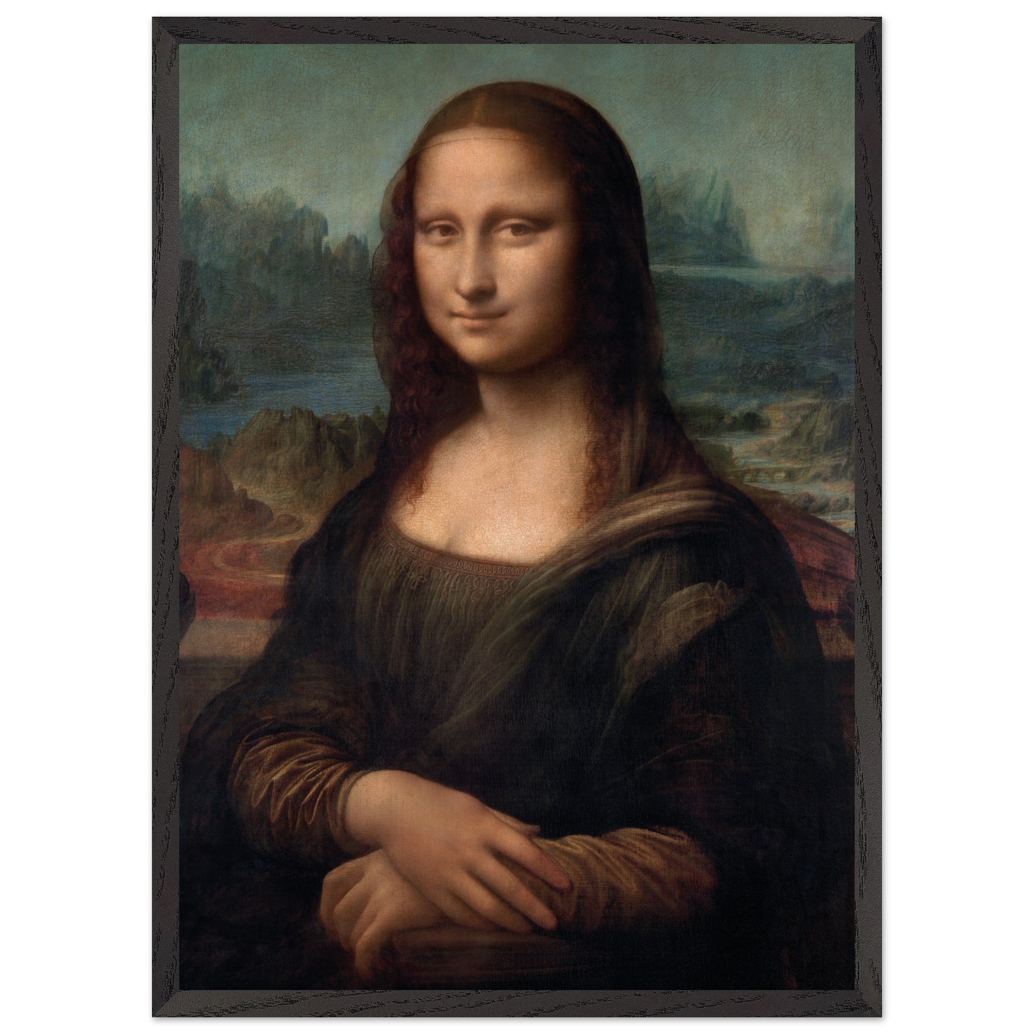 Artfulprints Poster met Lijst Leonardo Da Vinci - Mona Lisa  - 50x70 cm - Bruin