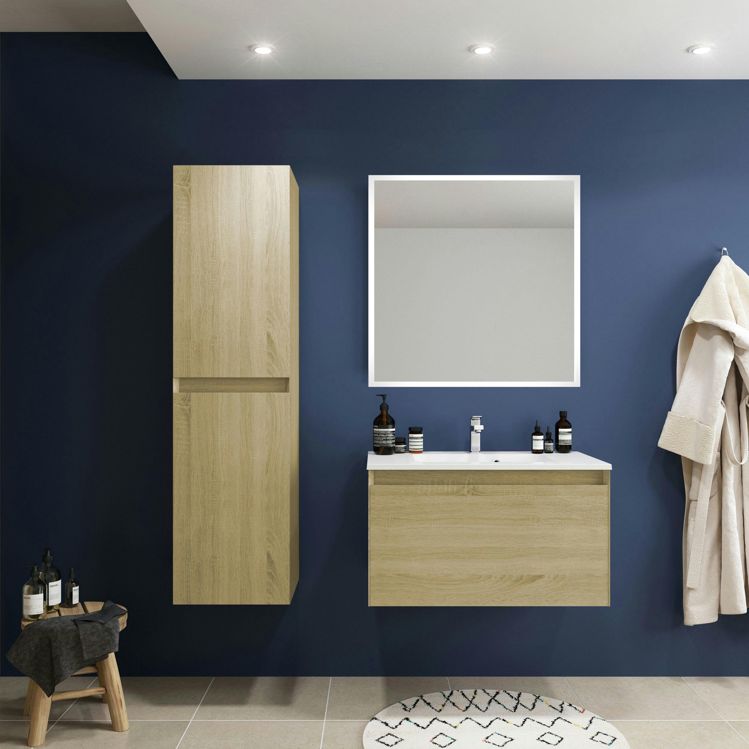 FANGORN - Meuble sous-vasque à suspendre 80cm Chêne Sona PPSM Tiroirs