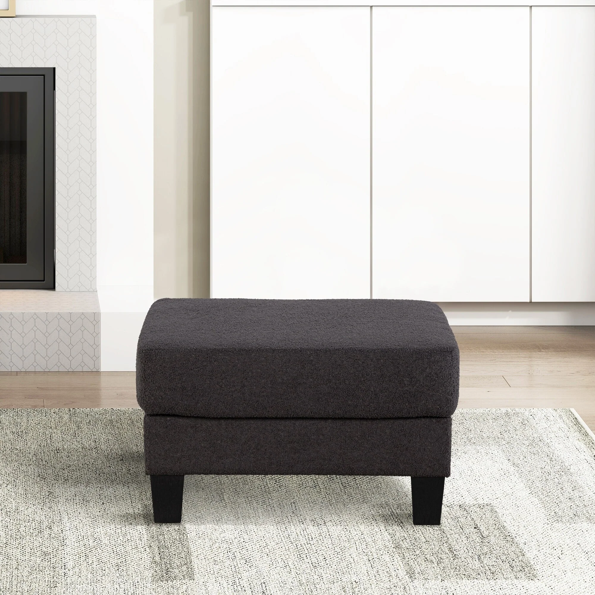 Modern Black Fabric Ottoman with Storage Function