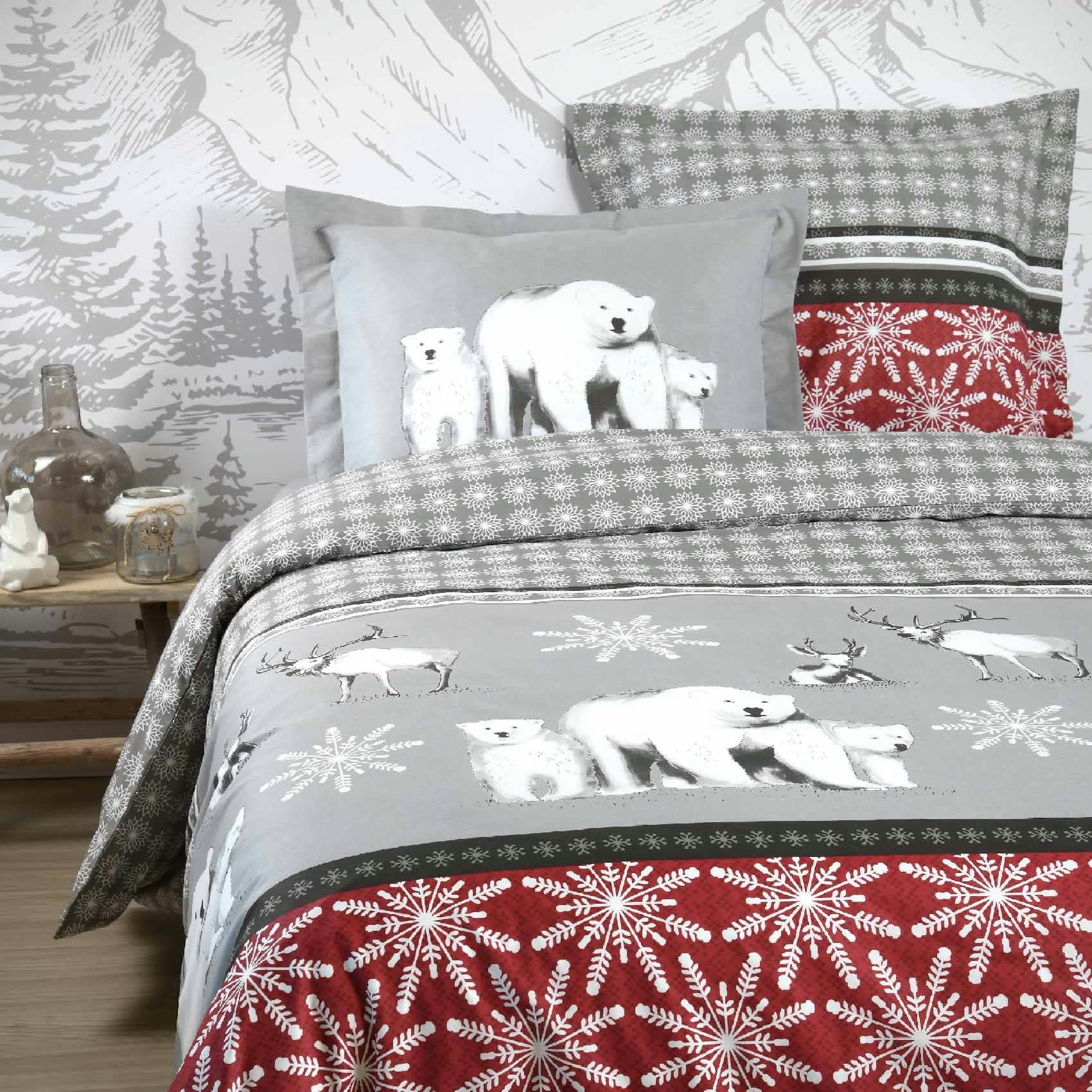 - Parure de lit ours à la montagne coton rouge 240x220 cm