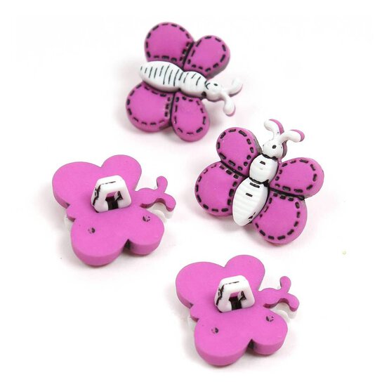 Hemline Purple Novelty Bee Button 4 Pack