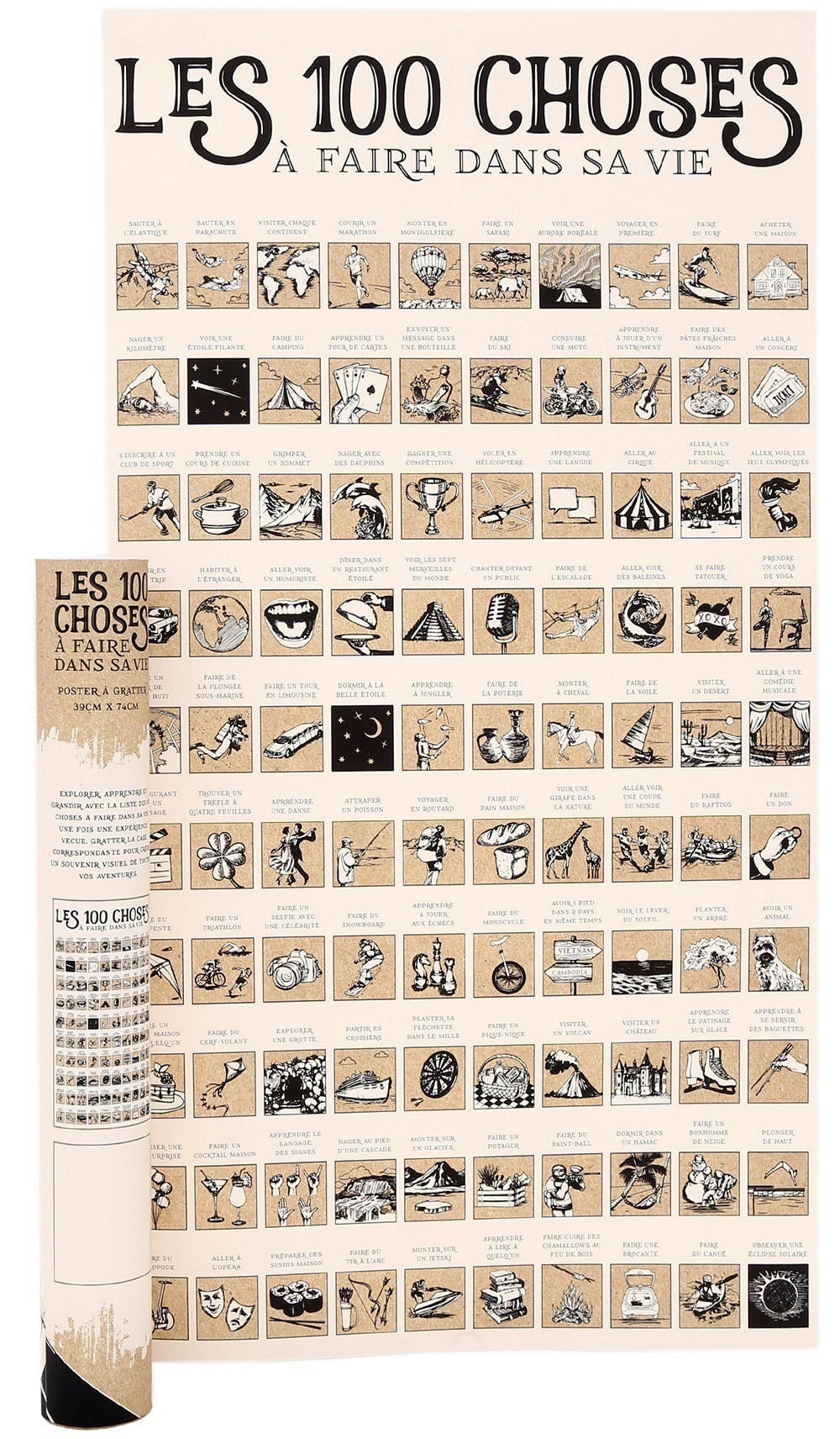 - Poster à gratter les 100 choses à faire dans sa vie