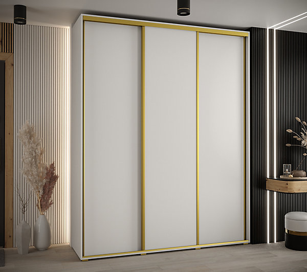 Armoire Cannes 1 à Portes Coulissantes 205,2/200/45 3 Portes (blanc,blanc.doré)