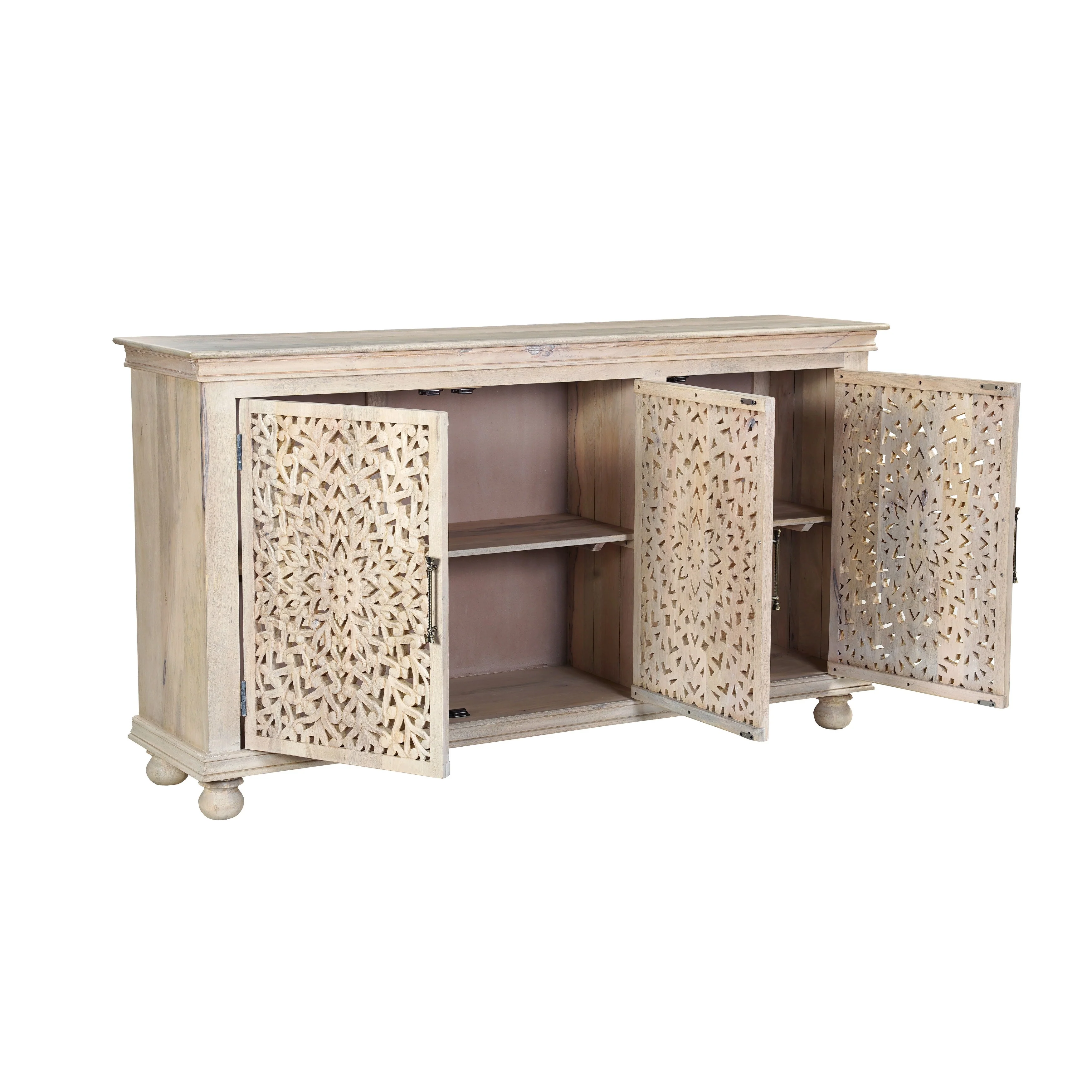 Grace 3-door Floral Carved Solid Wood Sideboard