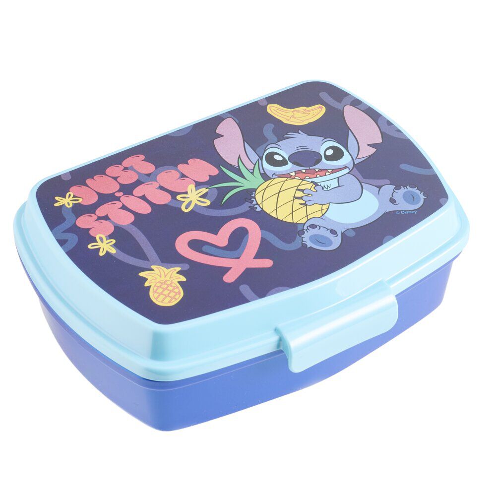 BoÎte à go&ucirc;ter enfant Stitch plastique bleu 17x14xH6cm