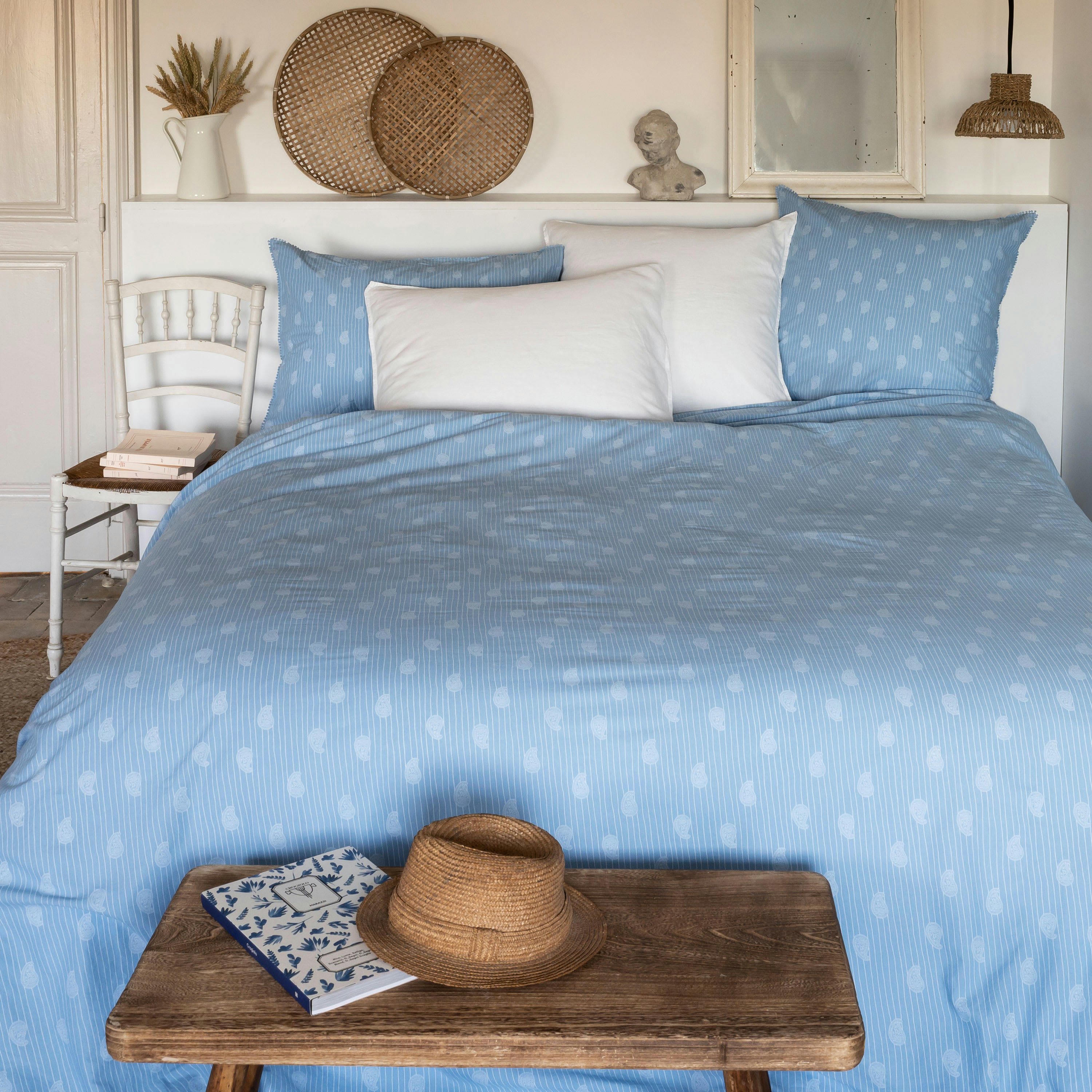 MADELEINE - Housse de couette réversible lin-coton  bleu 260x240