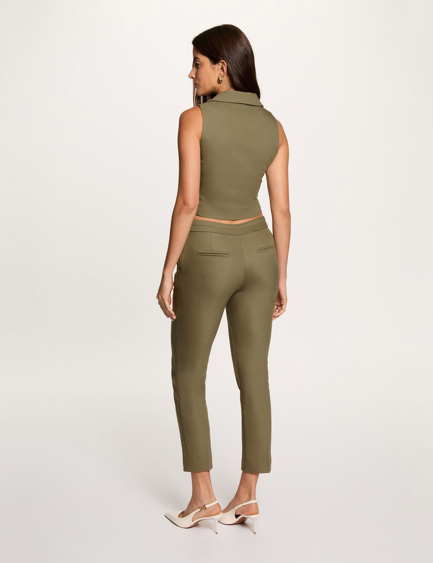 Fitted Sleeveless Cardigan Khaki Green Women