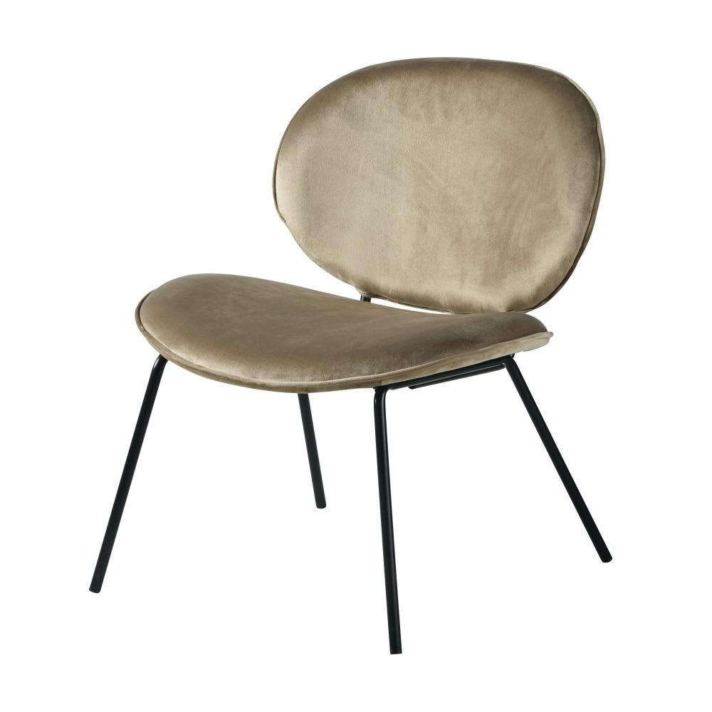 Luna - Fauteuil bas en velours beige capuccino
