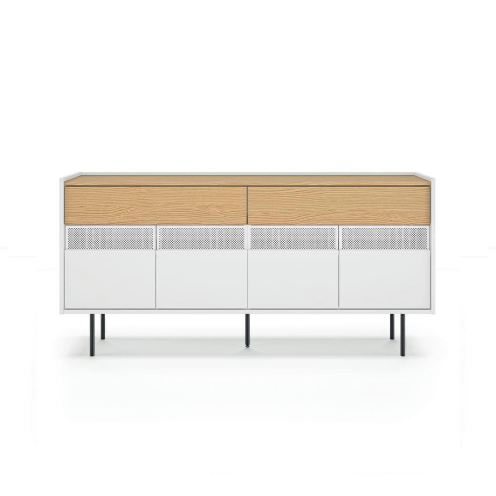 RADIO - Buffet  placage chêne et blanc laqué