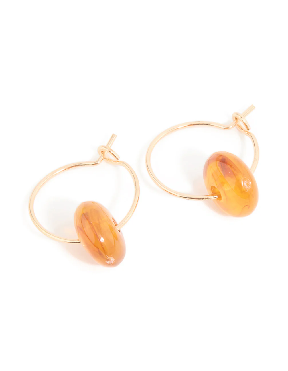 Gold Orange Beaded Rondell Hoop Earrings