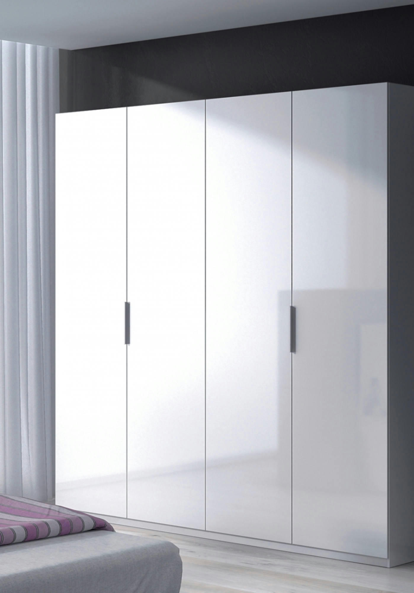 KNOXVILLE - Garde-robe avec 4 portes battantes effet bois blanc