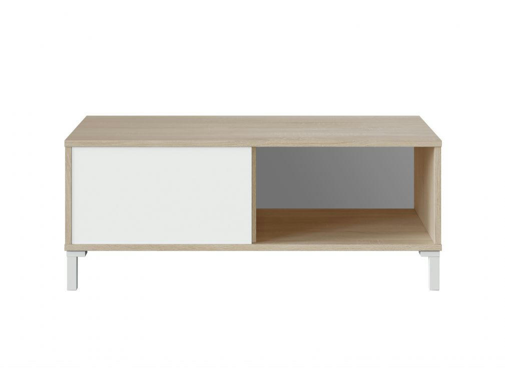 AMAYA - Table basse 2 Niches L100cm - Blanc / Bois