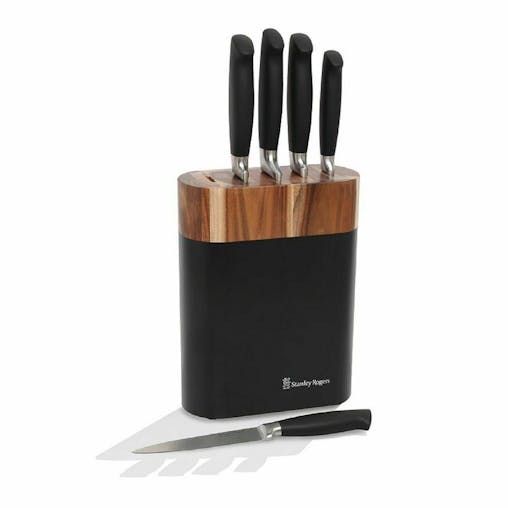Stanley Rogers Acacia Knife Block 6 Piece Black Oval Knives 6Pc