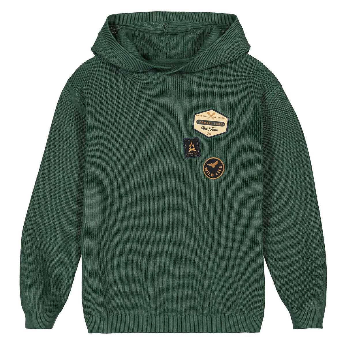 Pull à capuche avec badges, fine maille