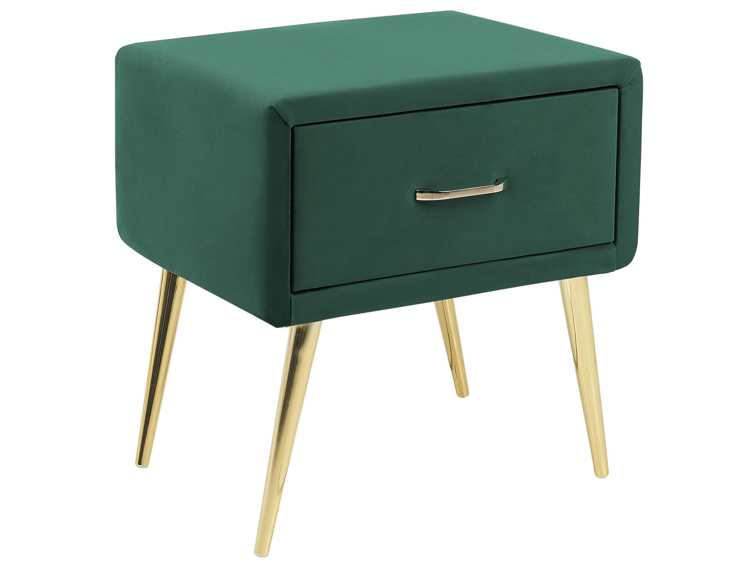 FLAYAT - Table de chevet verte en velours avec 1 tiroir