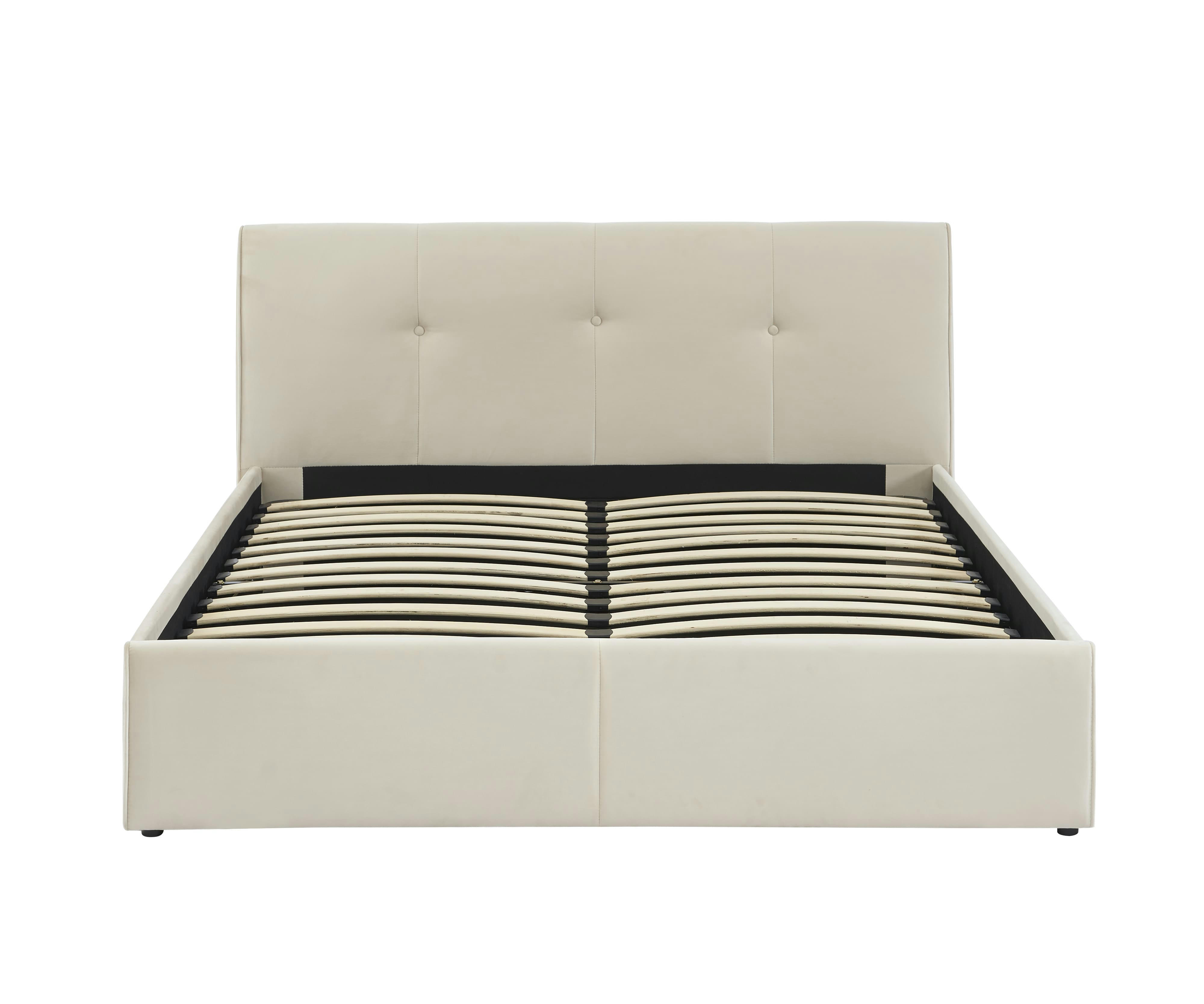 SEGURO - Lit coffre  velours beige crème 140x190 sommier inclus