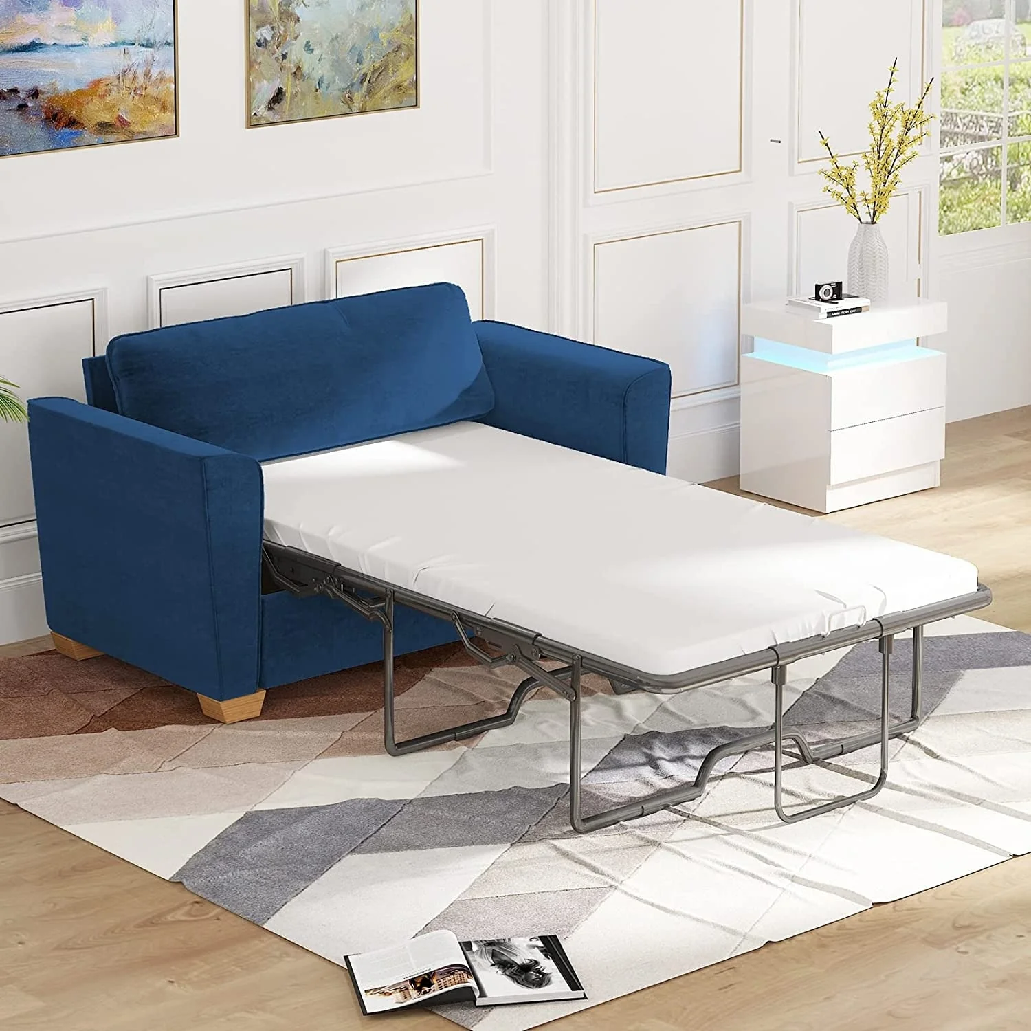 Mixoy Modern Pull Out Sofa Bed,Velvet Sleeper Loveseat Couch Bed