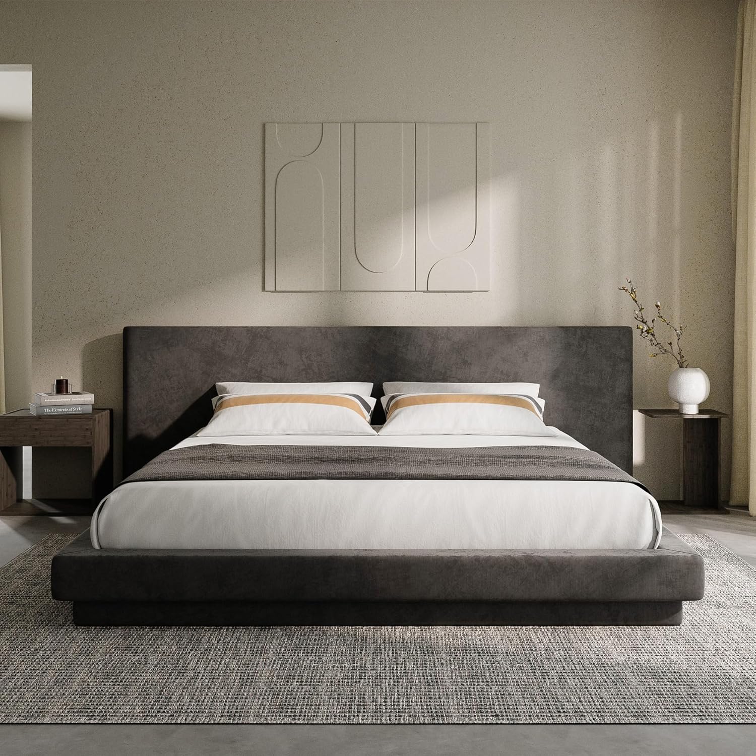 RECCI Cloud King Bed Frame with Extra Wide Headboard, 5 Inch Foam Fully Cushioned Platform, Easy Assembly, No Box Spring Needed