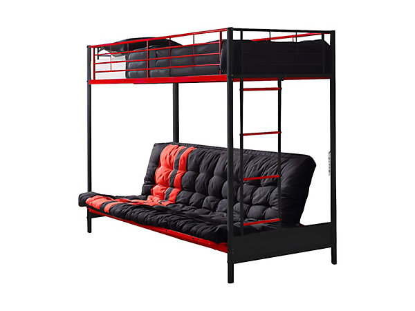 Lit mezzanine 90 x 190 cm - Avec banquette convertible - Métal - Noir et rouge   Futon - MODULO V