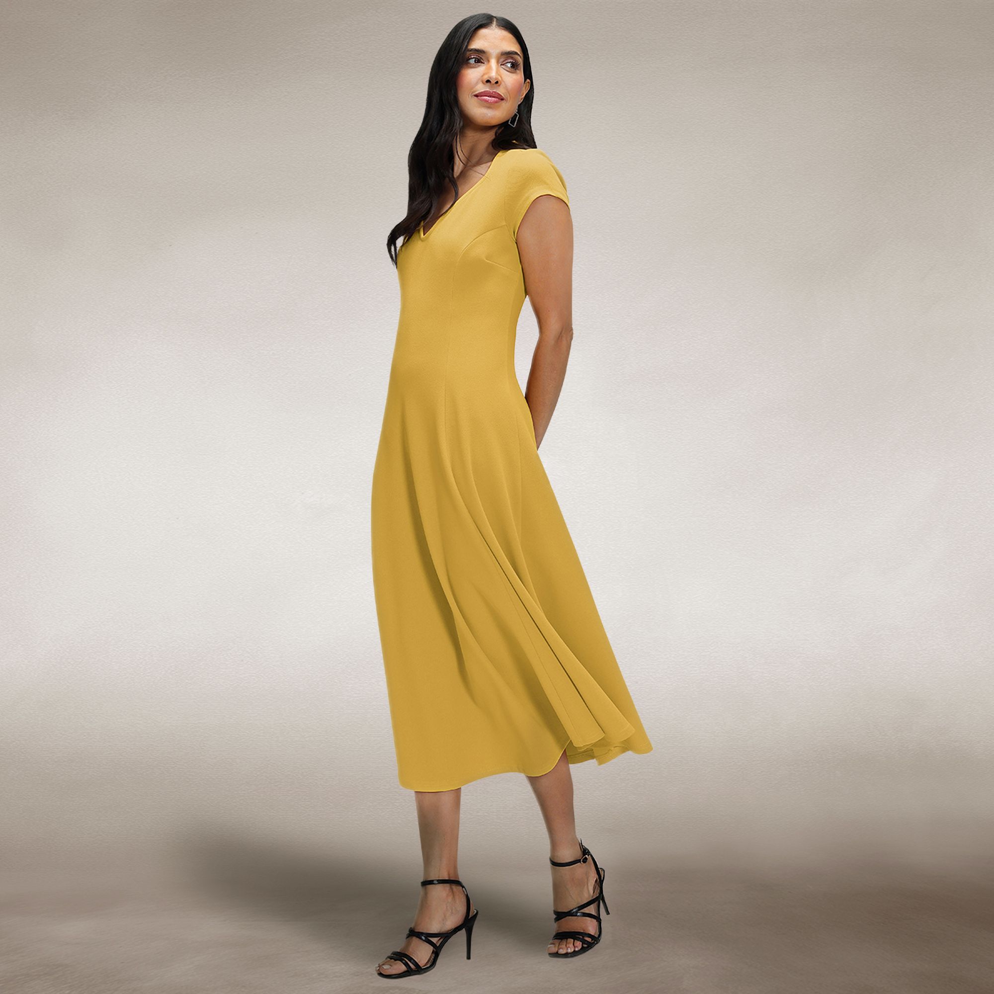 Hot Squash A Line Midi Dress with Cap Sleeves
