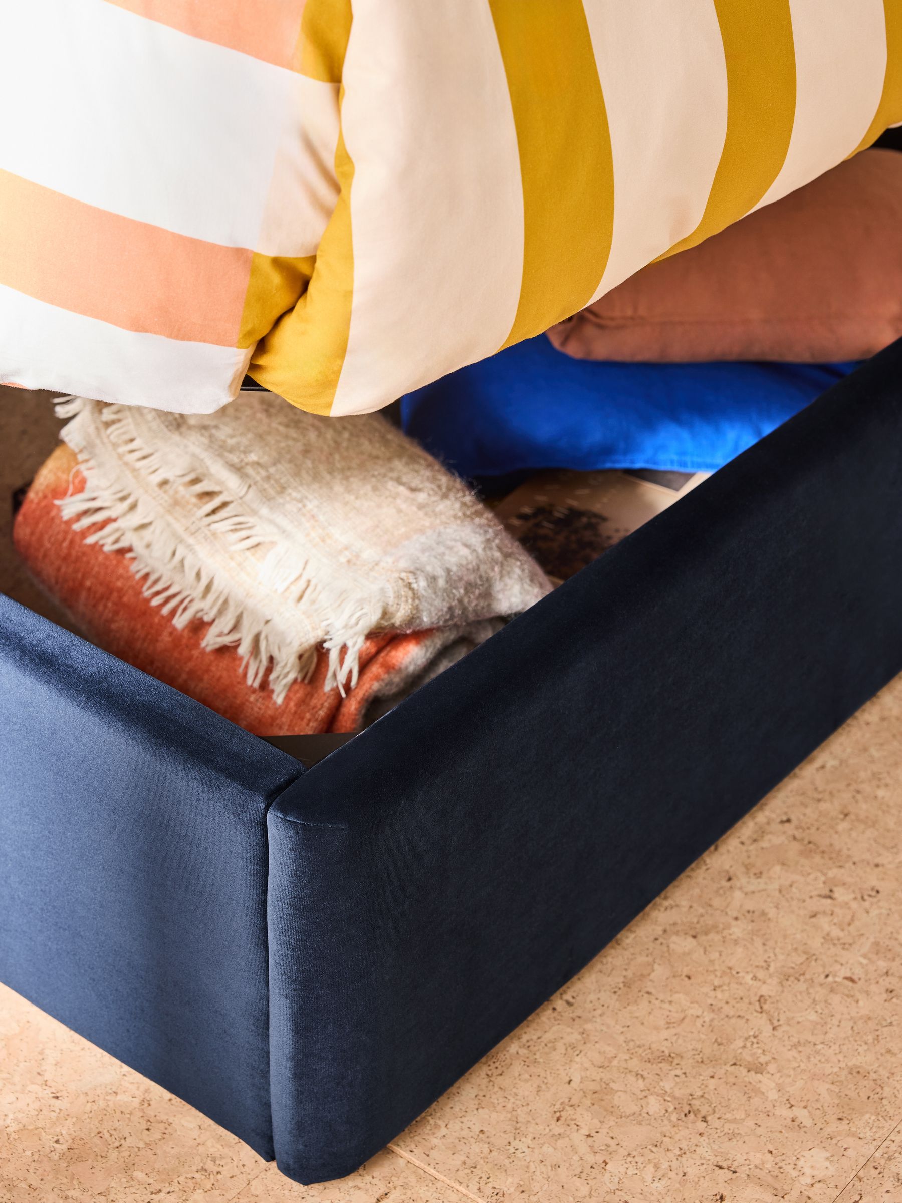 Harlow Ottoman Storage Bed in Navy Velvet