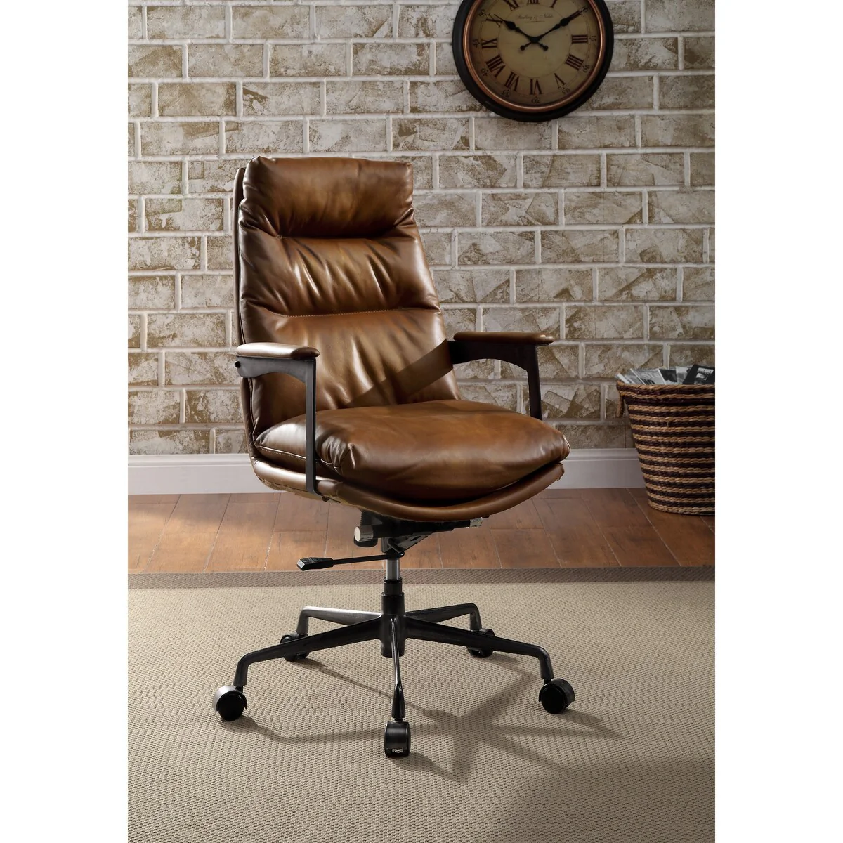 Modern High-end Style Swivel & Adjustable Height Leather Executive Office Chair in Top Grain Leather