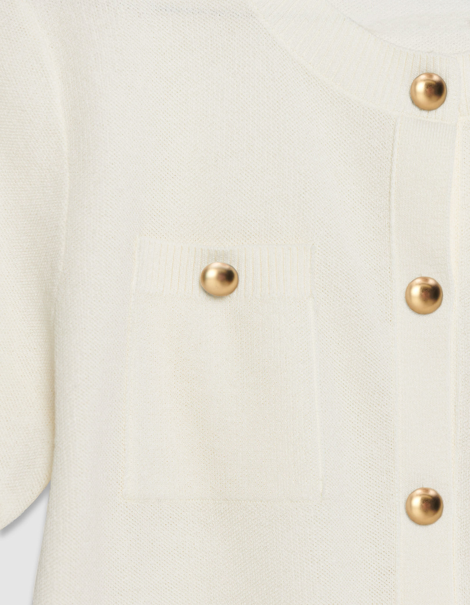 Cardigan manches courtes blanc tricot deux poches Femme