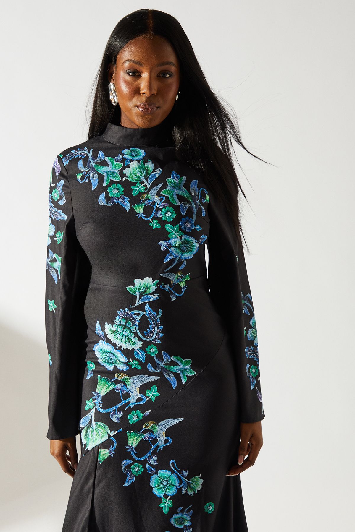 Coast Printed Long Sleeve High Neck Midi Dress