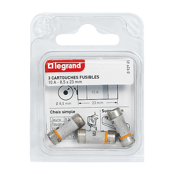 3 fusibles céramique Legrand 8.5 x 23 mm avec voyant